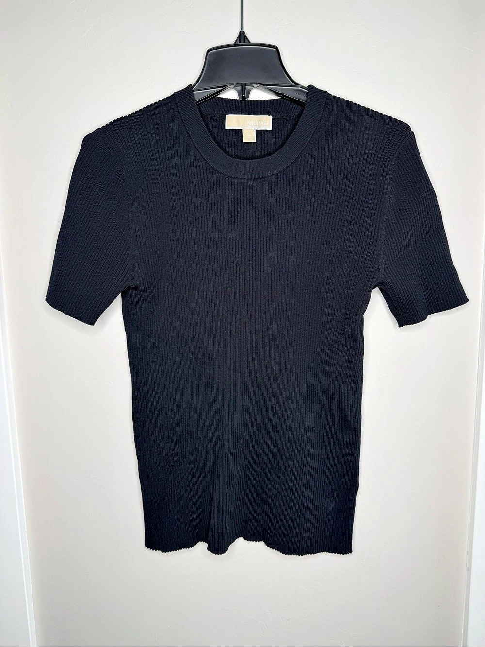 Michael Kors Ribbed Short Sleeve Top in Black XL